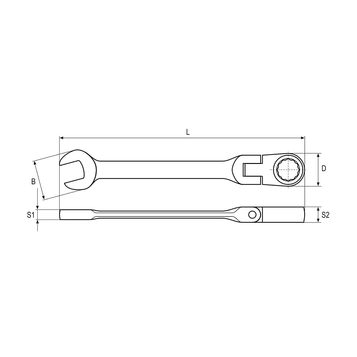 Yato 16 mm Flexible Ratchet Combination Spanner, YT-1682