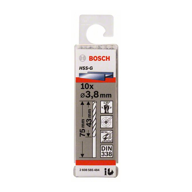 Bosch 3.80 x 75 mm HSS Metal Drill Bits (Pack of 10 Pcs), 2 608 585 484 — view 2