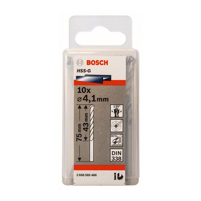 Bosch 4.10 x 75 mm HSS Metal Drill Bits (Pack of 10 Pcs), 2 608 585 486