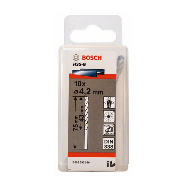 Bosch 4.20 x 75 mm HSS Metal Drill Bits (Pack of 10 Pcs), 2 608 595 060