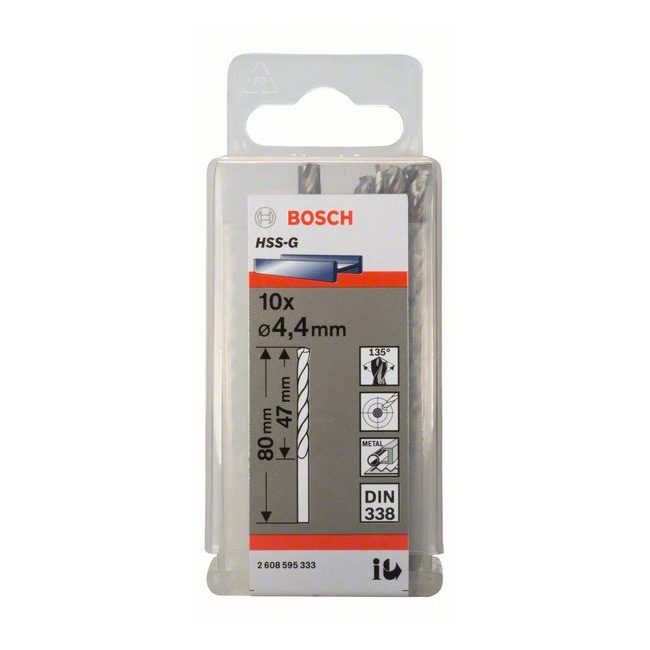 Bosch 4.40 x 80 mm HSS Metal Drill Bits (Pack of 10 Pcs), 2 608 595 333