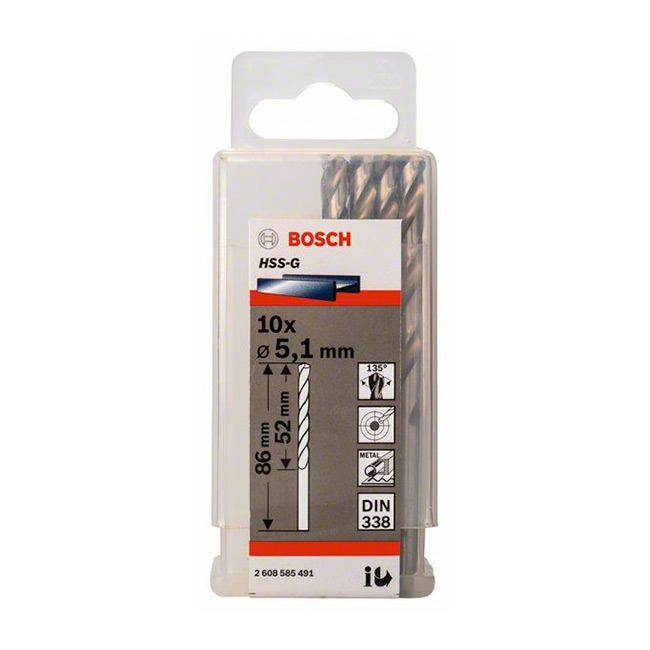 Bosch 5.10 x 86 mm HSS Metal Drill Bits (Pack of 10 Pcs), 2 608 585 491 — view 2