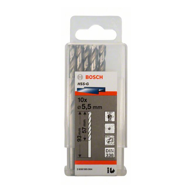 Bosch 5.50 x 93 mm HSS Metal Drill Bits (Pack of 10 Pcs), 2 608 595 064
