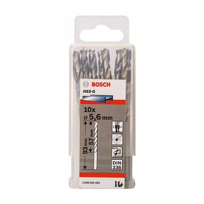 Bosch 5.60 x 93 mm HSS Metal Drill Bits (Pack of 10 Pcs), 2 608 585 494