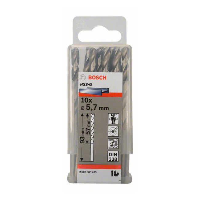 Bosch 5.70 x 93 mm HSS Metal Drill Bits (Pack of 10 Pcs), 2 608 585 495