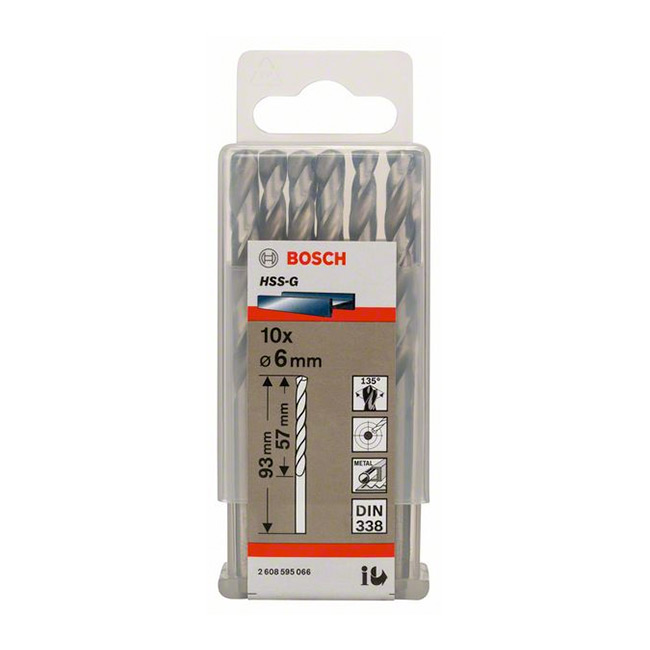 Bosch 6.00 x 93 mm HSS Metal Drill Bits (Pack of 10 Pcs), 2 608 595 066