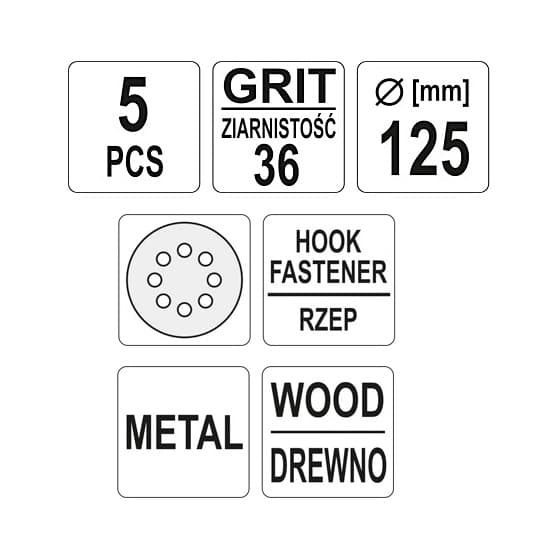 Yato 125 mm / 36 Grit 8 Holes Velcro Abrasive Disc (Pack of 5 Pcs), YT-83450 — view 2