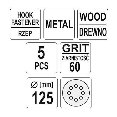 Yato 125 mm / 60 Grit 8 Holes Velcro Abrasive Disc (Pack of 5 Pcs), YT-83452 — view 2