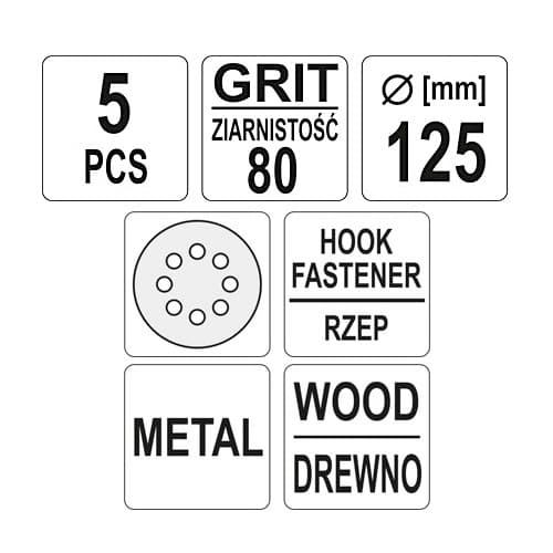 Yato 125 mm / 80 Grit 8 Holes Velcro Abrasive Disc (Pack of 5 Pcs), YT-83453 — view 2