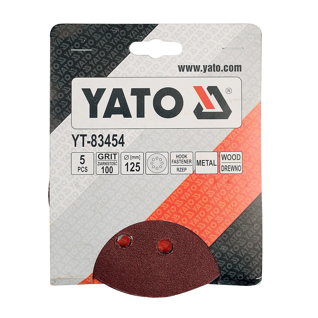 Yato 125 mm / 100 Grit 8 Holes Velcro Abrasive Disc (Pack of 5 Pcs), YT-83454