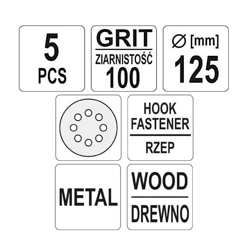 Yato 125 mm / 100 Grit 8 Holes Velcro Abrasive Disc (Pack of 5 Pcs), YT-83454 — view 3