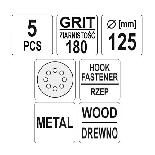 Yato 125 mm / 180 Grit 8 Holes Velcro Abrasive Disc (Pack of 5 Pcs), YT-83457 — view 2