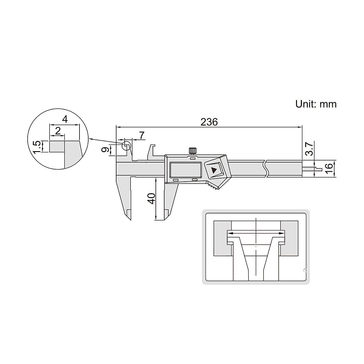 Insize 150 mm / 6 inch Digital Inside Groove Caliper, 1191-150 — view 2