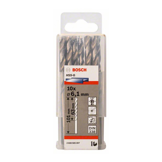Bosch 6.10 x 101 mm HSS Metal Drill Bits (Pack of 10 Pcs), 2 608 585 497
