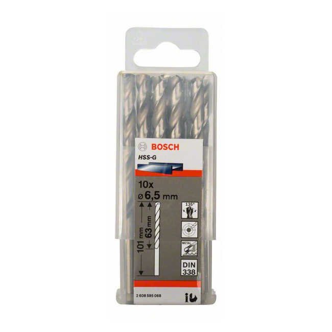 Bosch 6.50 x 101 mm HSS Metal Drill Bits (Pack of 10 Pcs), 2 608 595 068