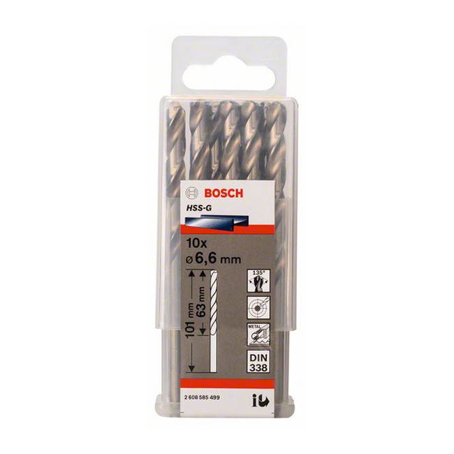 Bosch 6.60 x 101 mm HSS Metal Drill Bits (Pack of 10 Pcs), 2 608 585 499