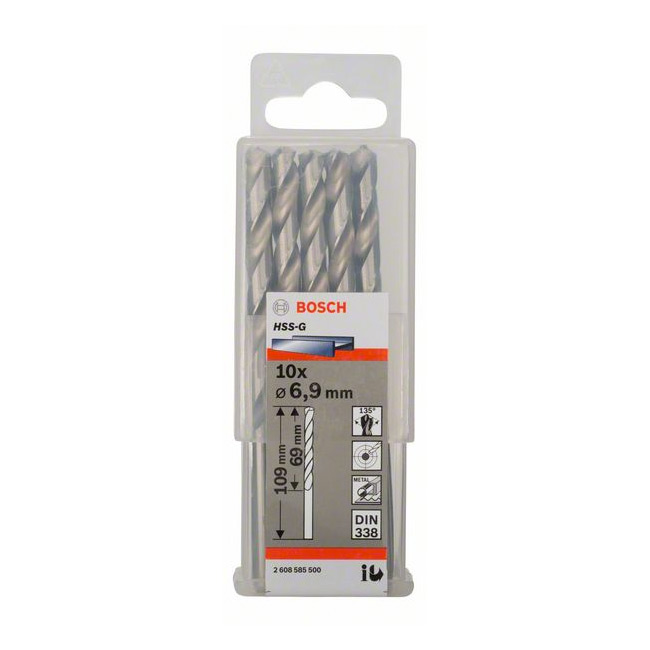 Bosch 6.90 x 109 mm HSS Metal Drill Bits (Pack of 10 Pcs), 2 608 585 500