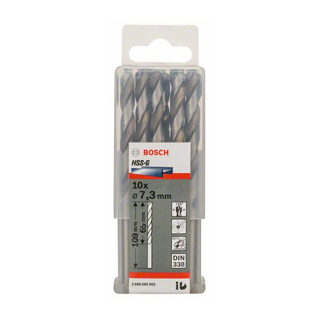 Bosch 7.30 x 109 mm HSS Metal Drill Bits (Pack of 10 Pcs), 2 608 585 502