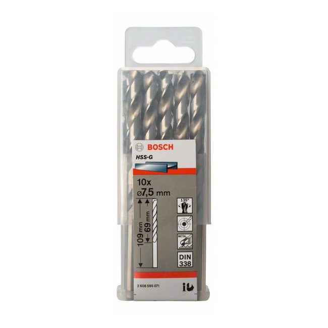 Bosch 7.50 x 109 mm HSS Metal Drill Bits (Pack of 10 Pcs), 2 608 595 071