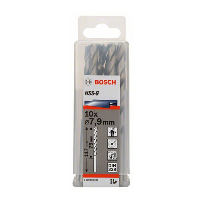 Bosch 7.90 x 117 mm HSS Metal Drill Bits (Pack of 10 Pcs), 2 608 585 507