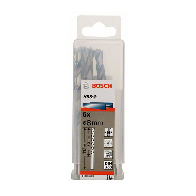 Bosch 8.00 x 117 mm HSS Metal Drill Bits (Pack of 5 Pcs), 2 608 595 072