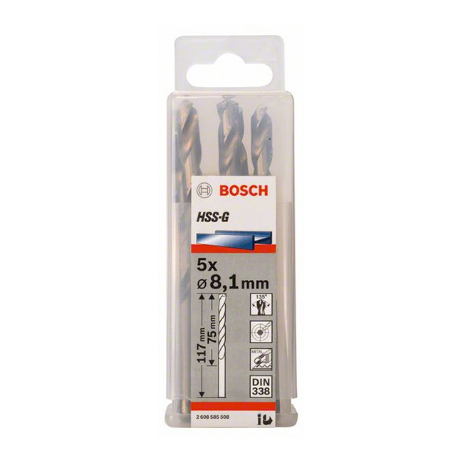 Bosch 8.10 x 117 mm HSS Metal Drill Bits (Pack of 5 Pcs), 2 608 585 508 — view 2