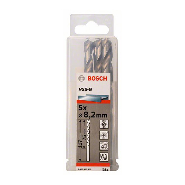 Bosch 8.20 x 117 mm HSS Metal Drill Bits (Pack of 5 Pcs), 2 608 585 509