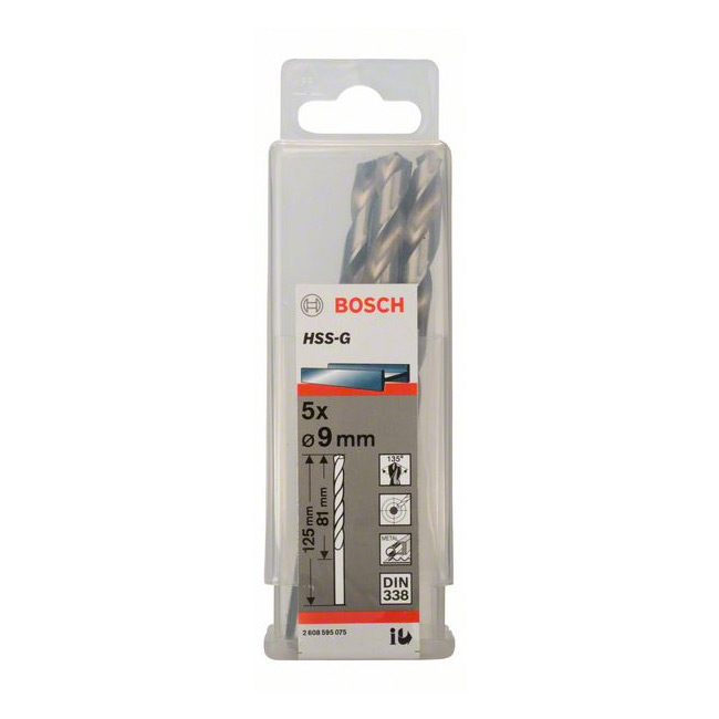 Bosch 9.00 x 125 mm HSS Metal Drill Bits (Pack of 5 Pcs), 2 608 595 075 — view 2