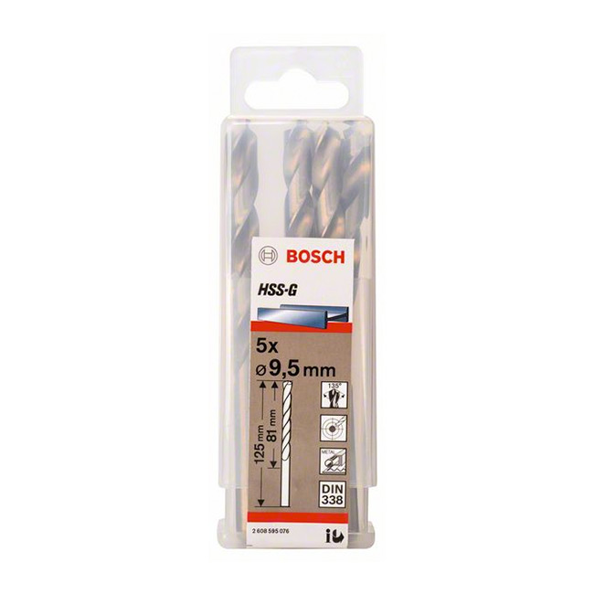 Bosch 9.50 x 125 mm HSS Metal Drill Bits (Pack of 5 Pcs), 2 608 595 076 — view 2