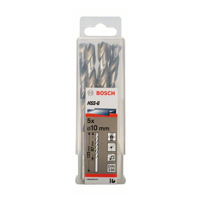 Bosch 10 x 133 mm HSS Metal Drill Bits (Pack of 5 Pcs), 2 608 595 077