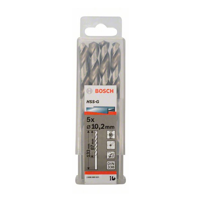 Bosch 10.20 x 133 mm HSS Metal Drill Bits (Pack of 5 Pcs), 2 608 585 523