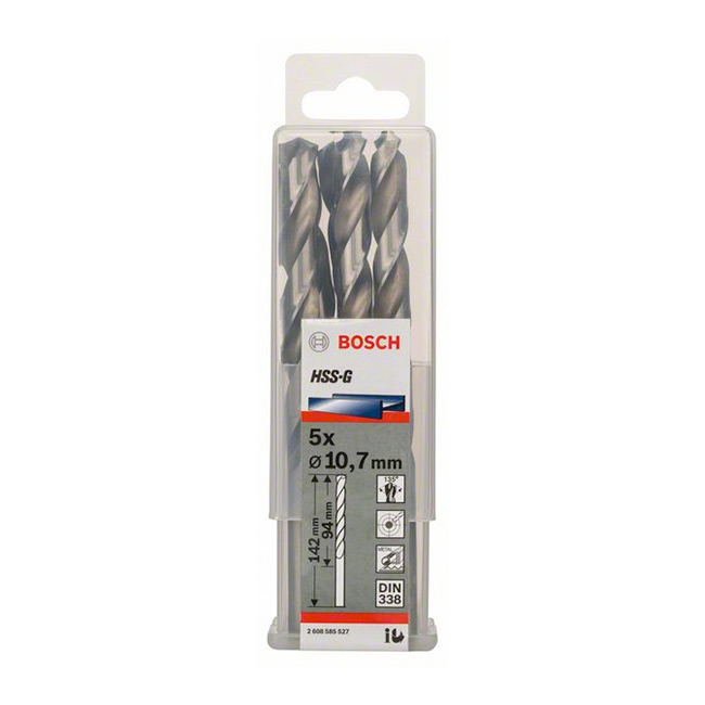 Bosch 10.70 x 142 mm HSS Metal Drill Bits (Pack of 5 Pcs), 2 608 585 527 — view 2