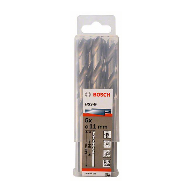 Bosch 11 x 142 mm HSS Metal Drill Bits (Pack of 5 Pcs), 2 608 595 079