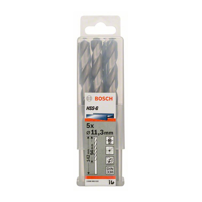 Bosch 11.30 x 142 mm HSS Metal Drill Bits (Pack of 5 Pcs), 2 608 585 532