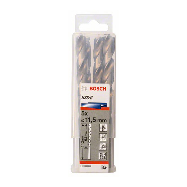 Bosch 11.50 x 142 mm HSS Metal Drill Bits (Pack of 5 Pcs), 2 608 595 080
