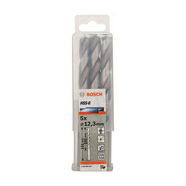 Bosch 12.30 x 151 mm HSS Metal Drill Bits (Pack of 5 Pcs), 2 608 585 540