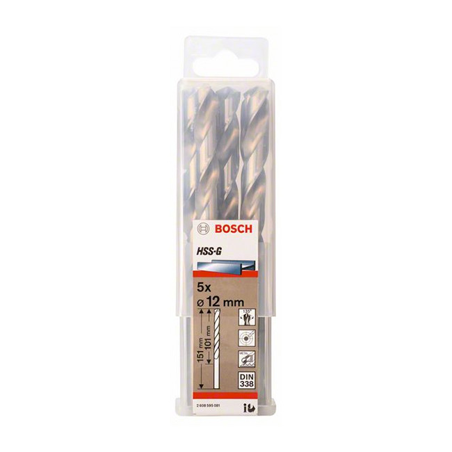 Bosch 12 x 151 mm HSS Metal Drill Bits (Pack of 5 Pcs), 2 608 595 081 — view 2