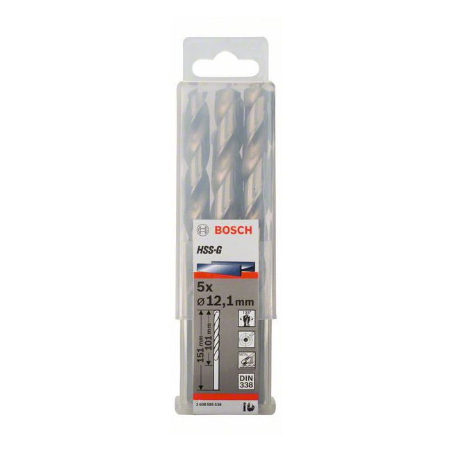 Bosch 12.10 x 151 mm HSS Metal Drill Bits (Pack of 5 Pcs), 2 608 585 538