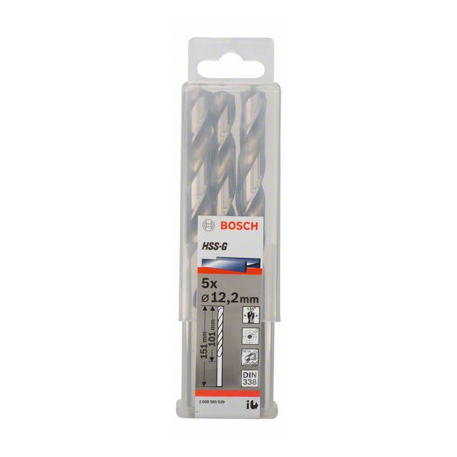 Bosch 12.20 x 151 mm HSS Metal Drill Bits (Pack of 5 Pcs), 2 608 585 539