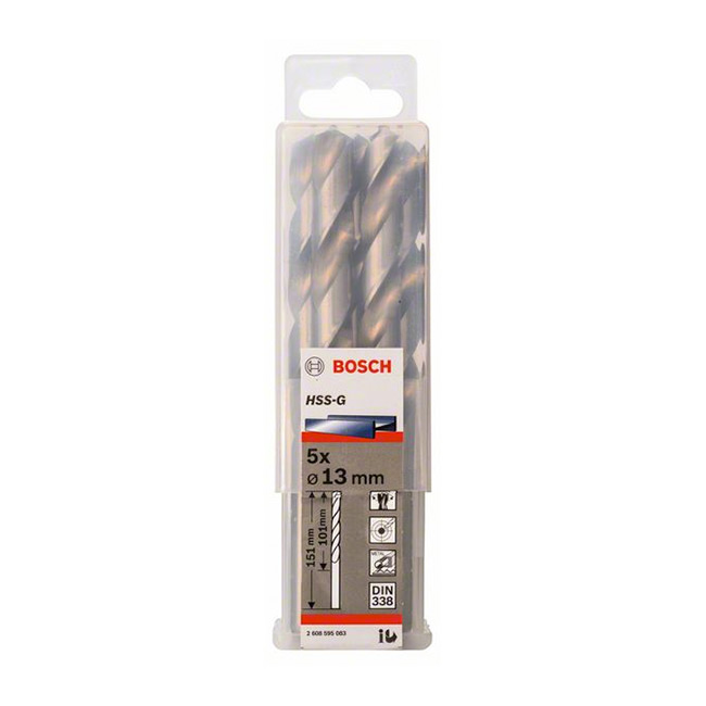 Bosch 13 x 151 mm HSS Metal Drill Bits (Pack of 5 Pcs), 2 608 595 083