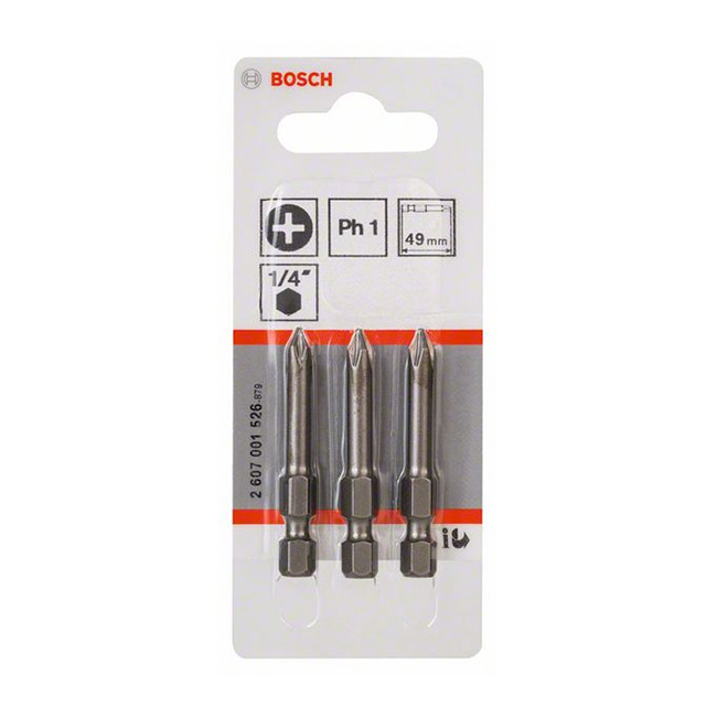 Bosch PH1 x 49 mm Length Phillips Extra Hard Screwdriver Bits (Pack of 3 Pcs), 2 607 001 526 — view 2