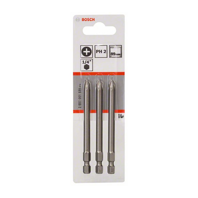 Bosch PH2 x 89 mm Length Phillips Extra Hard Screwdriver Bits (Pack of 3 Pcs), 2 607 001 535 — view 2