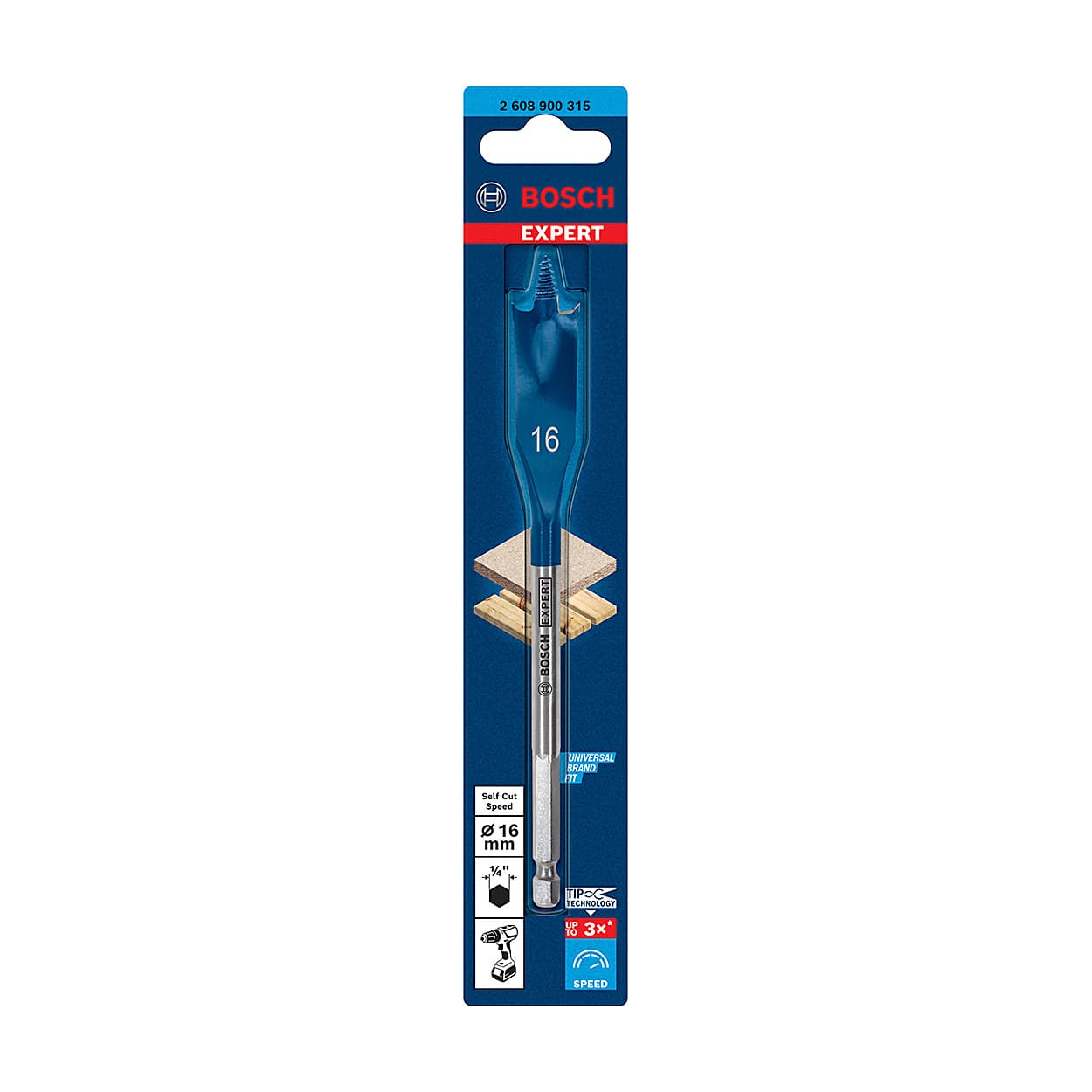 Bosch 16 mm Expert Self Cut Speed Spade Drill Bit, 2 608 900 315