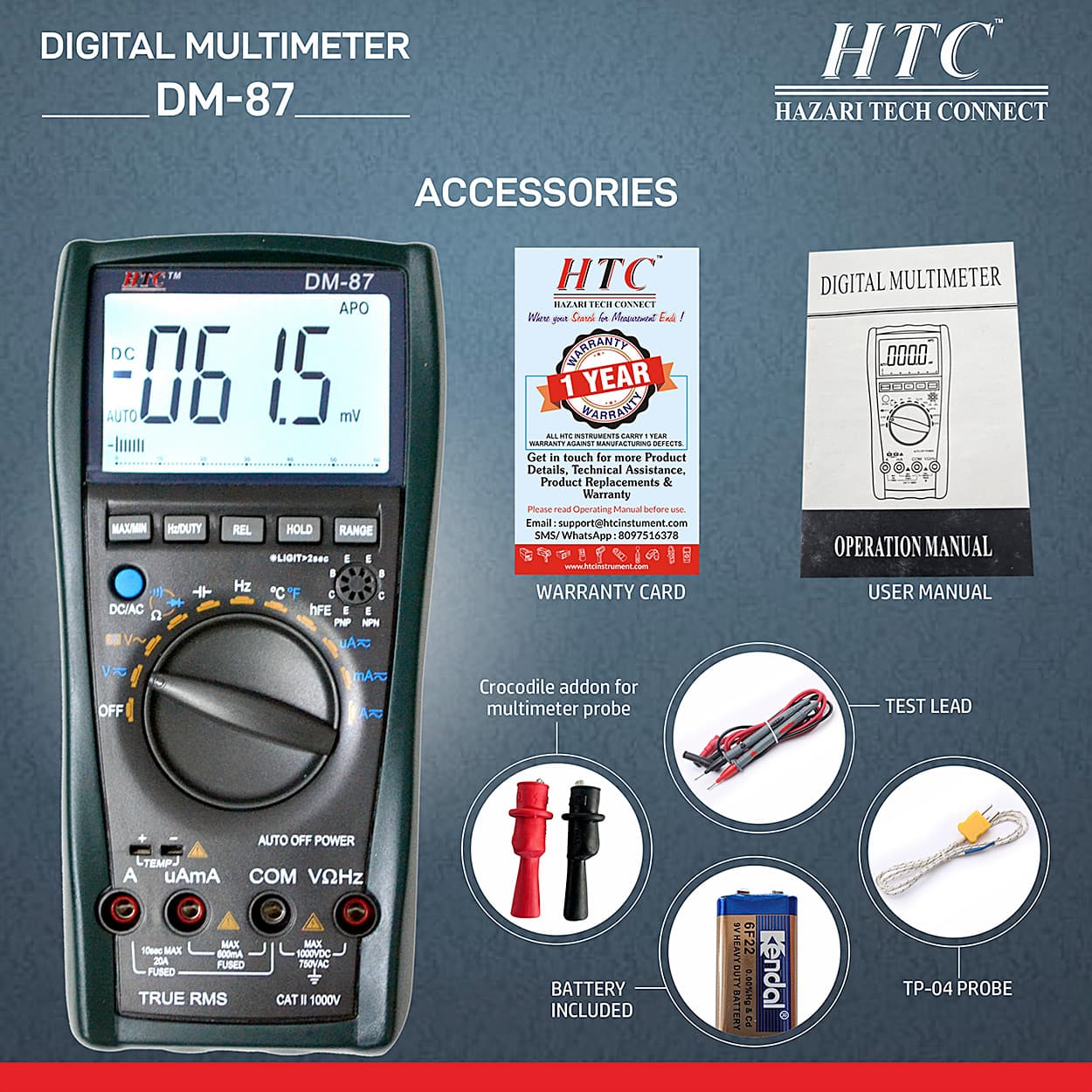 HTC 3-6/7 Digit / 5999 Count True RMS Digital Multimeter With Backlight & VSD, DM-87 — view 6