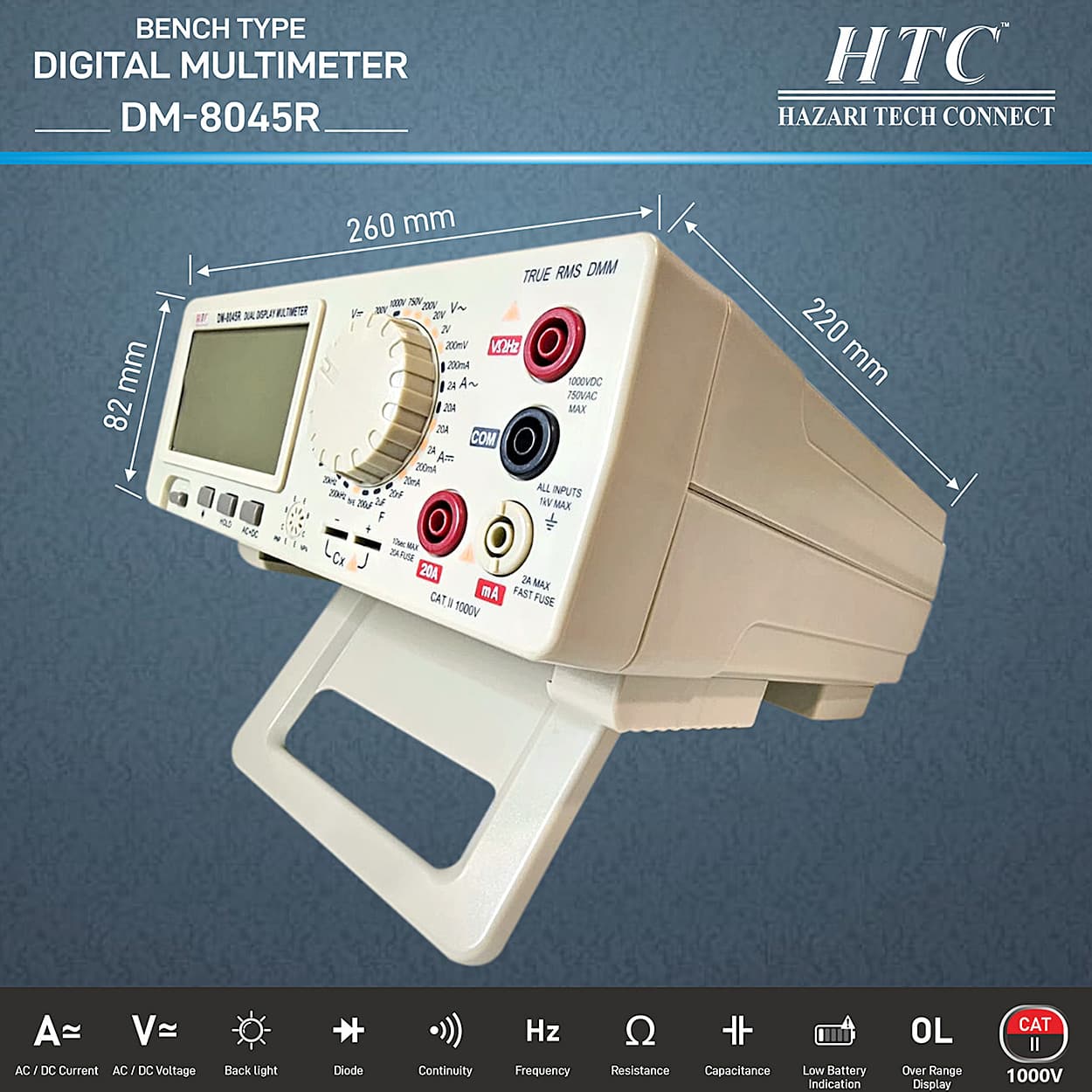 HTC 4-1/2 Digit / 19999 Count True RMS Bench Type Digital Multimeter With Backlight, DM-8045R — view 4