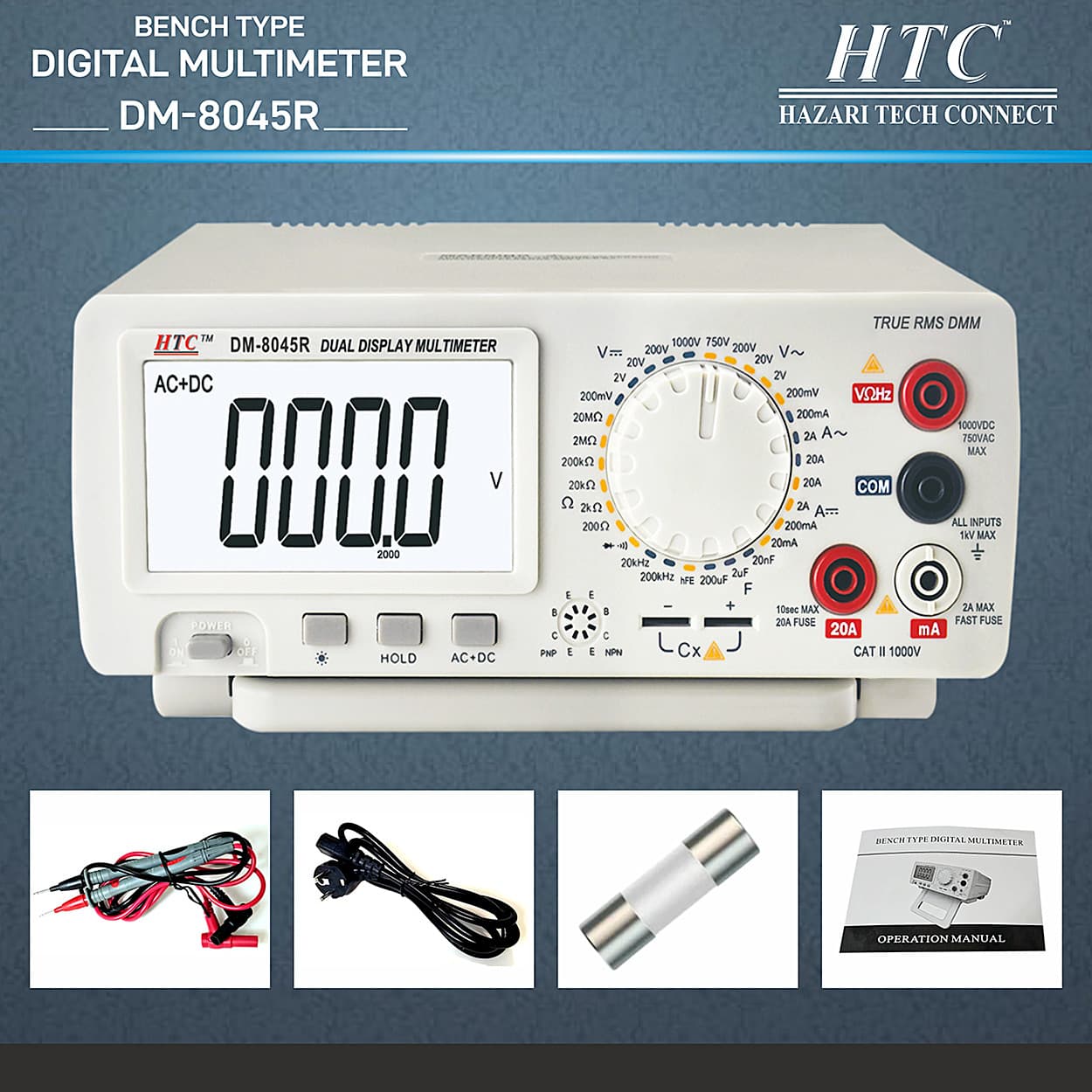 HTC 4-1/2 Digit / 19999 Count True RMS Bench Type Digital Multimeter With Backlight, DM-8045R — view 5