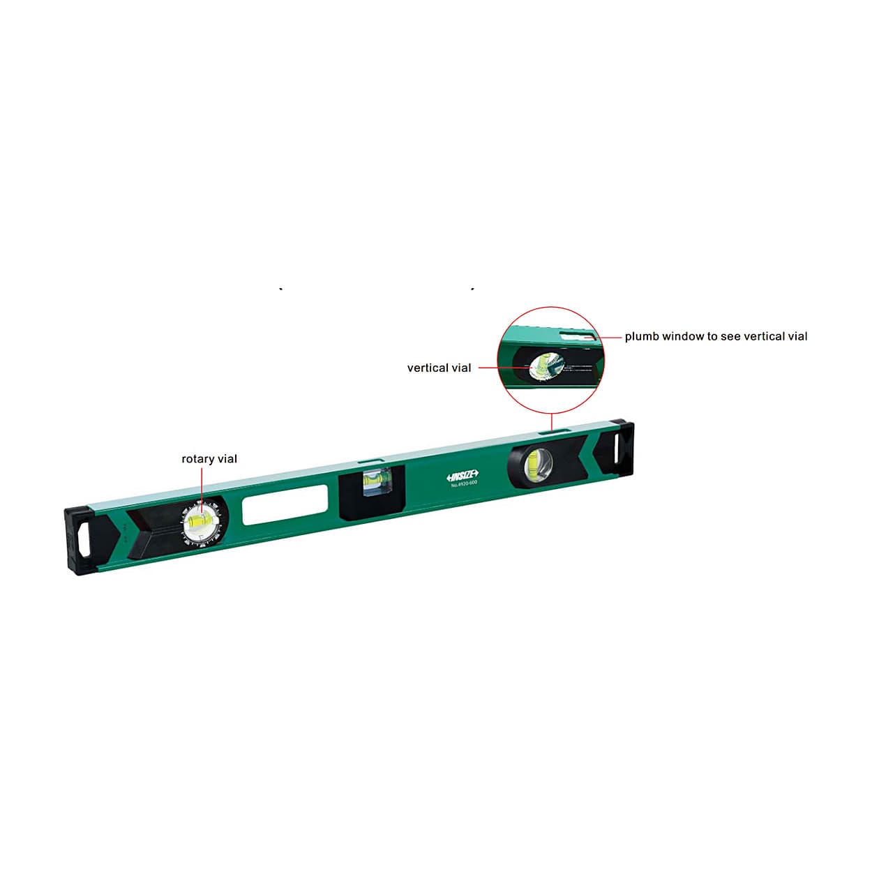 Insize 80 cm Aluminium Alloy Levels (With Rotary Vial), 4920-800 — view 2