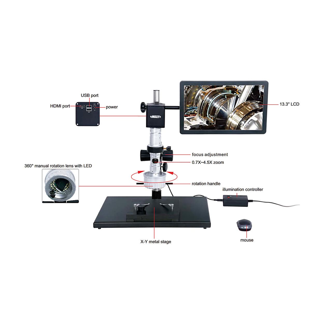 Insize 3D Manual Rotation Microscope With Display, 5313-S407 — view 1