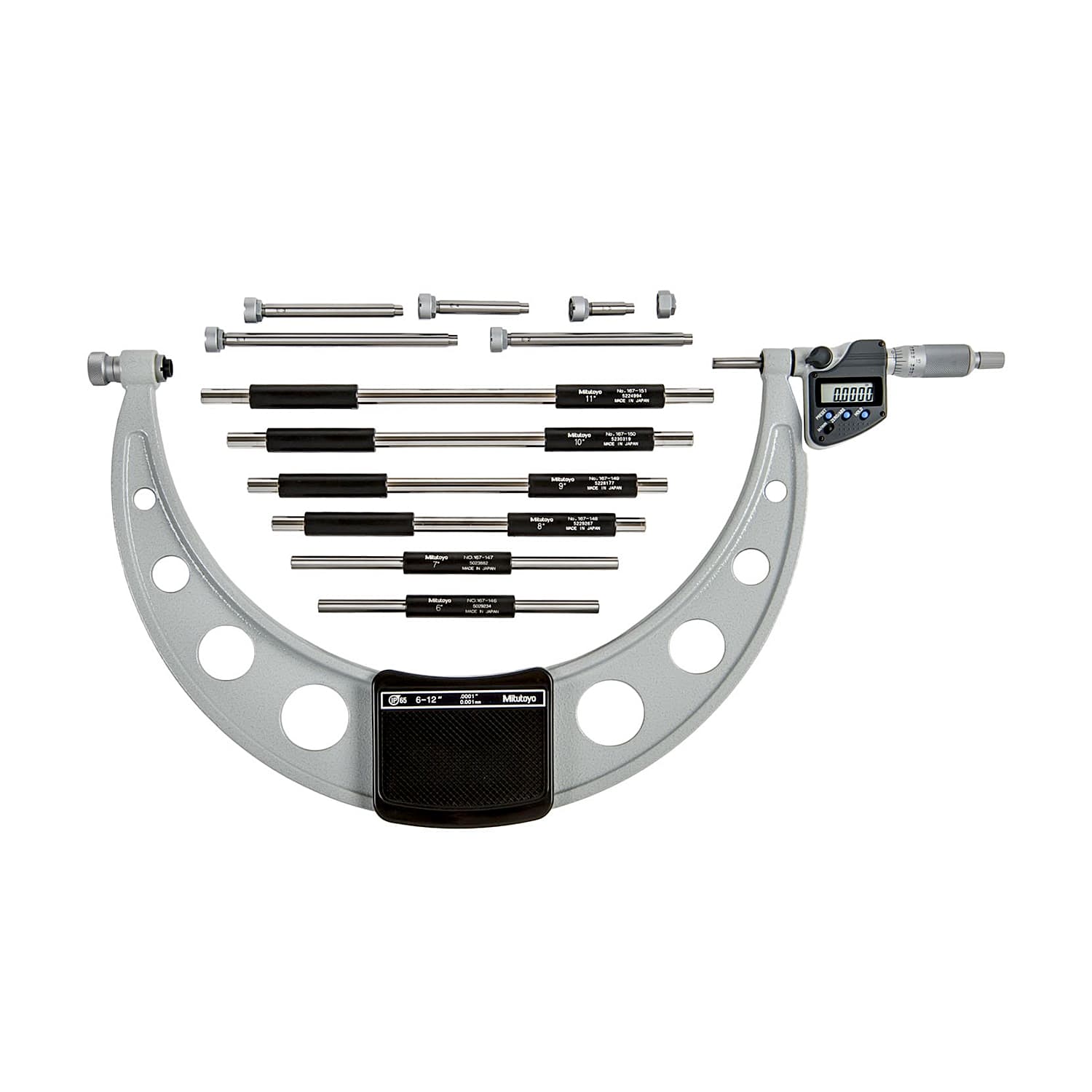 Mitutoyo 6 - 12 inch (152.4 - 304.8 mm) Digital Outside Micrometer with 6 Pcs Interchangeable Anvils & 6 Pcs Setting Standards, 340-352-30 — view 1