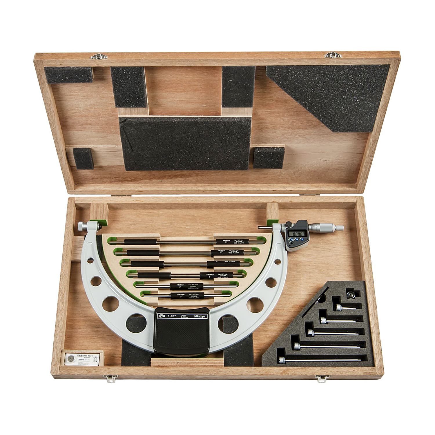 Mitutoyo 6 - 12 inch (152.4 - 304.8 mm) Digital Outside Micrometer with 6 Pcs Interchangeable Anvils & 6 Pcs Setting Standards, 340-352-30 — view 2
